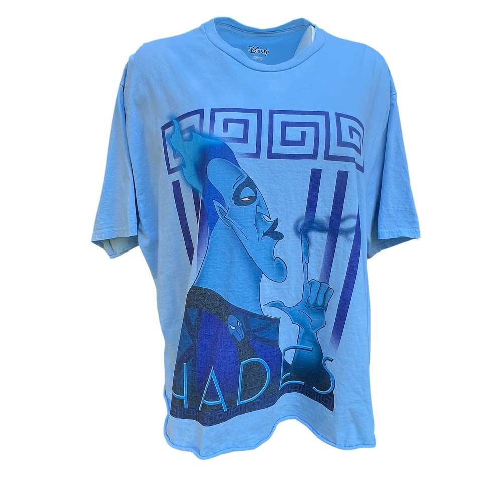 Disney Hercules Hades Portrait T Shirt Unisex Adult‎ 2X Light Blue Cut Off Hem